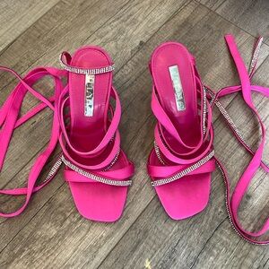 Liliana hot pink rhinestone high heel sandals